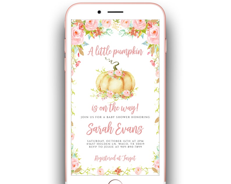 Little Pumpkin Baby Shower Evite Fall Baby Shower Electronic Etsy