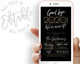 Goodbye 2020 Party Evite Gold New Years Electronic Invitation New Years Eve Party Electronic Invite Glitter New Years Digital Invite