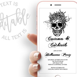 Costumes & Cocktails Halloween Evite Halloween Party Electronic Invite Costume Party Electronic Invite Skull Halloween Party Digital Invite