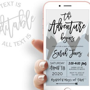 Adventure Awaits Baby Shower Evite Adventure Baby Shower Electronic Invitation Template Mountains Adventure Baby Shower Digital Invite