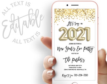 Festa di Capodanno 2022 Evite Gold Invito elettronico di Capodanno Invito elettronico di Capodanno Palloncini dorati Invito digitale di Capodanno