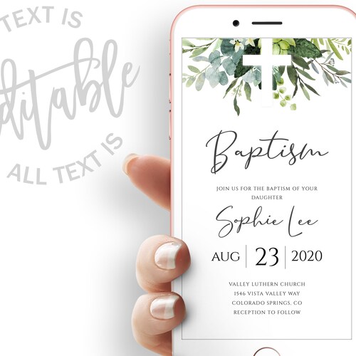 DIGITAL Christening Invitation Template Electronic Invite Etsy
