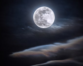 Supermoon / Photographic Prints / Nightscape / Super moon rises illuminating clouds