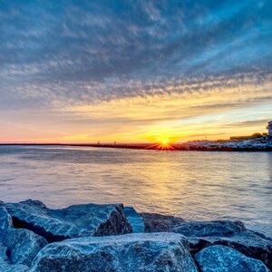 Galilee Sunset #1 / Rhode Island / Photographic Prints / Scenic / HDR / Sunset across breachway with jetty and coastal houses