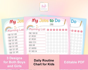 Editable Chore Chart Printable, Morning Bedtime Routine Printable, Teach Responsibility