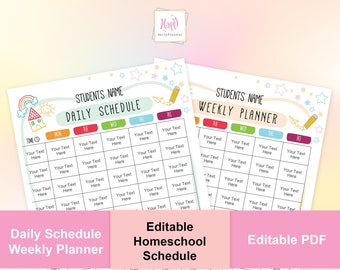 Editable Homeschool Schedule, Editable Homeschool Planner, Home School Schedule Printable.