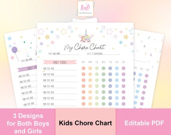 Chore Chart for Kids Printable, Editable Chore Chart for Kids, Daily Weekly Chore Chart, Kids Reward Chart Digital Download