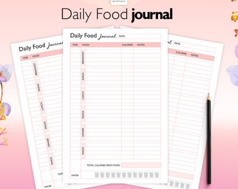 Daily Food Journal, Daily Food Planner, A5, A4, US Letter Size