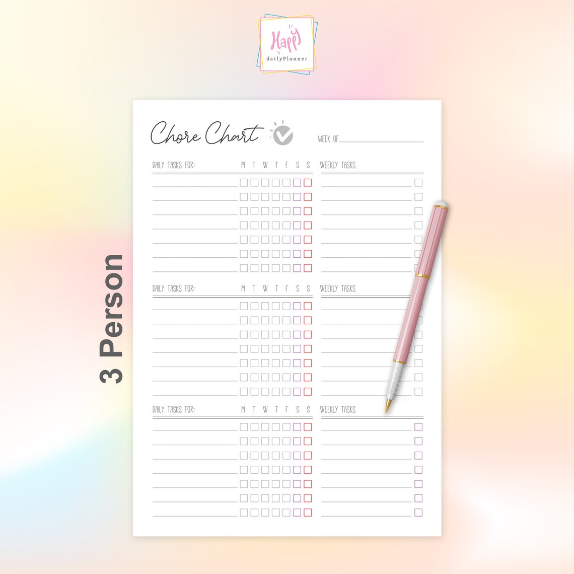 Chore Chart for Multiple Kids Printable, Family Chore Chart Digital ...