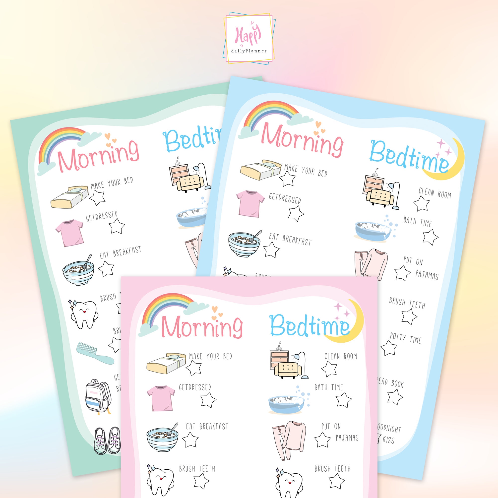 Kids Chore Chart Printable, Morning and Evening Routine - Etsy