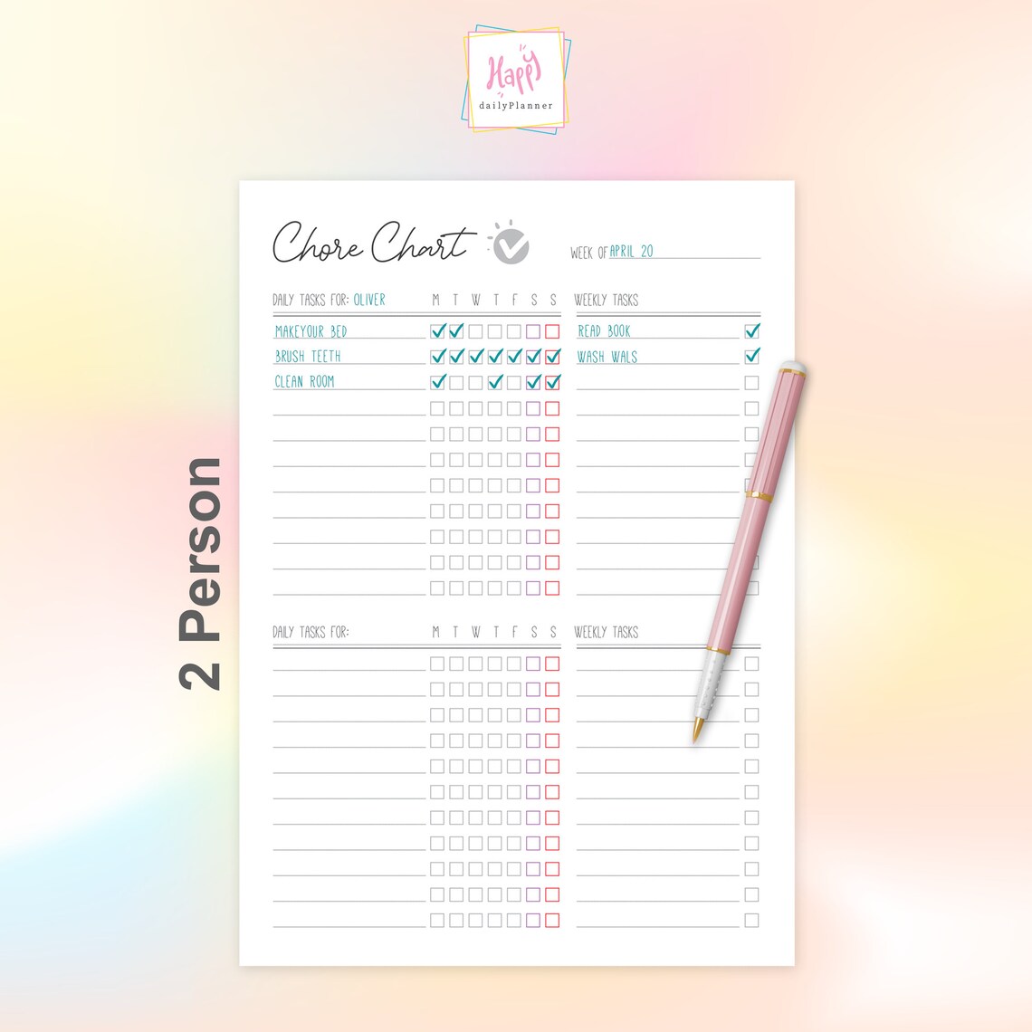 Chore Chart for Multiple Kids Printable, Family Chore Chart Digital ...
