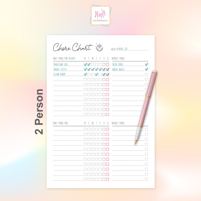 Chore Chart for Multiple Kids Printable, Family Chore Chart Digital ...