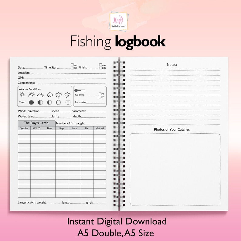 Fishing Log Book A5, Printable Fishing Log Book Etsy