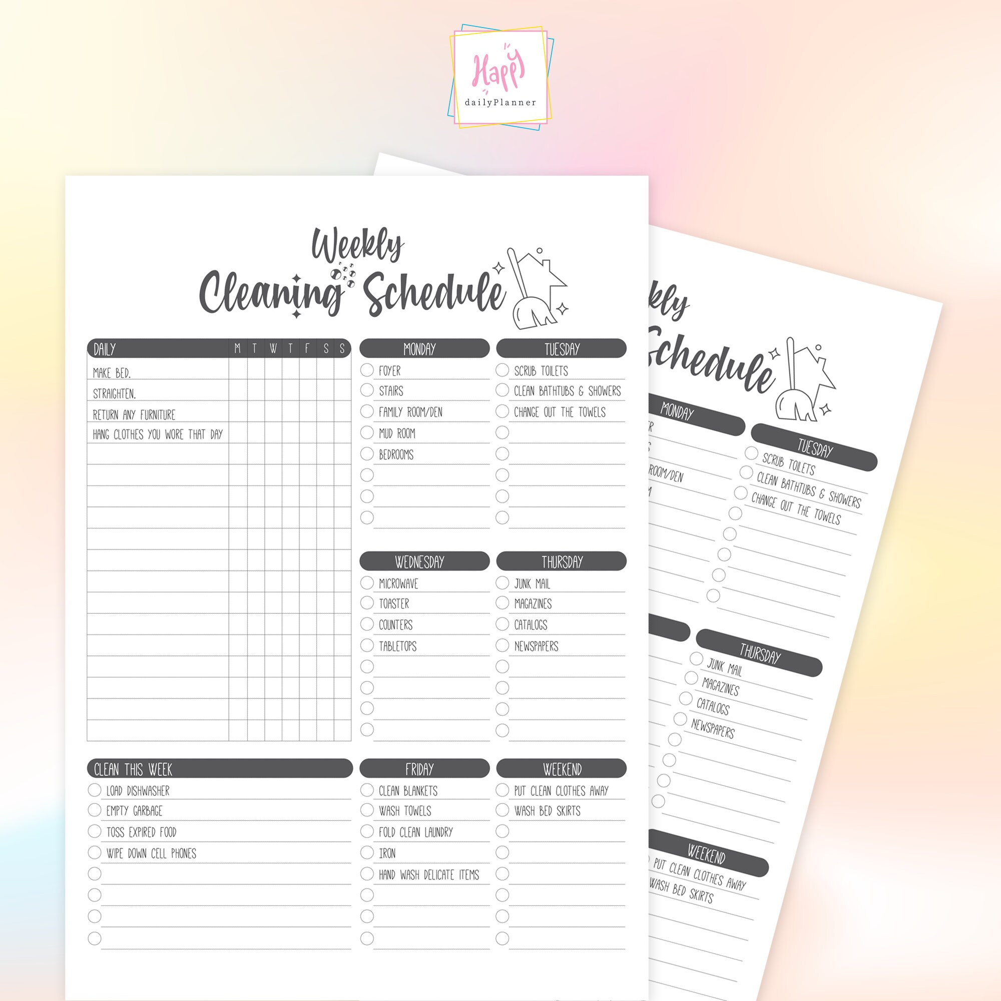 Weekly Cleaning Schedule Printable, Editable Cleaning Checklist ...