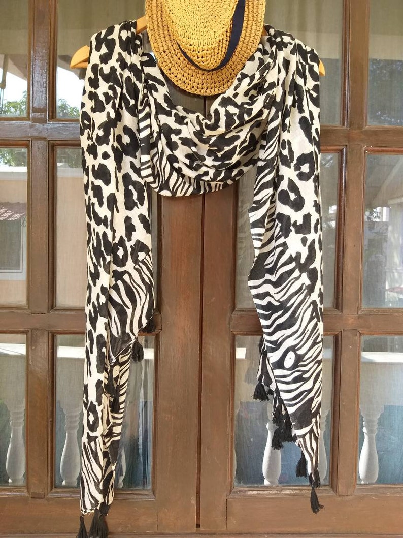 Black and white leopard print soft cotton scarf for men | Etsy