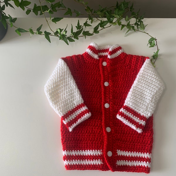 Crochet Pattern-Varsity Sweater (Child Sizes 12-18 months & 2-3 years old)