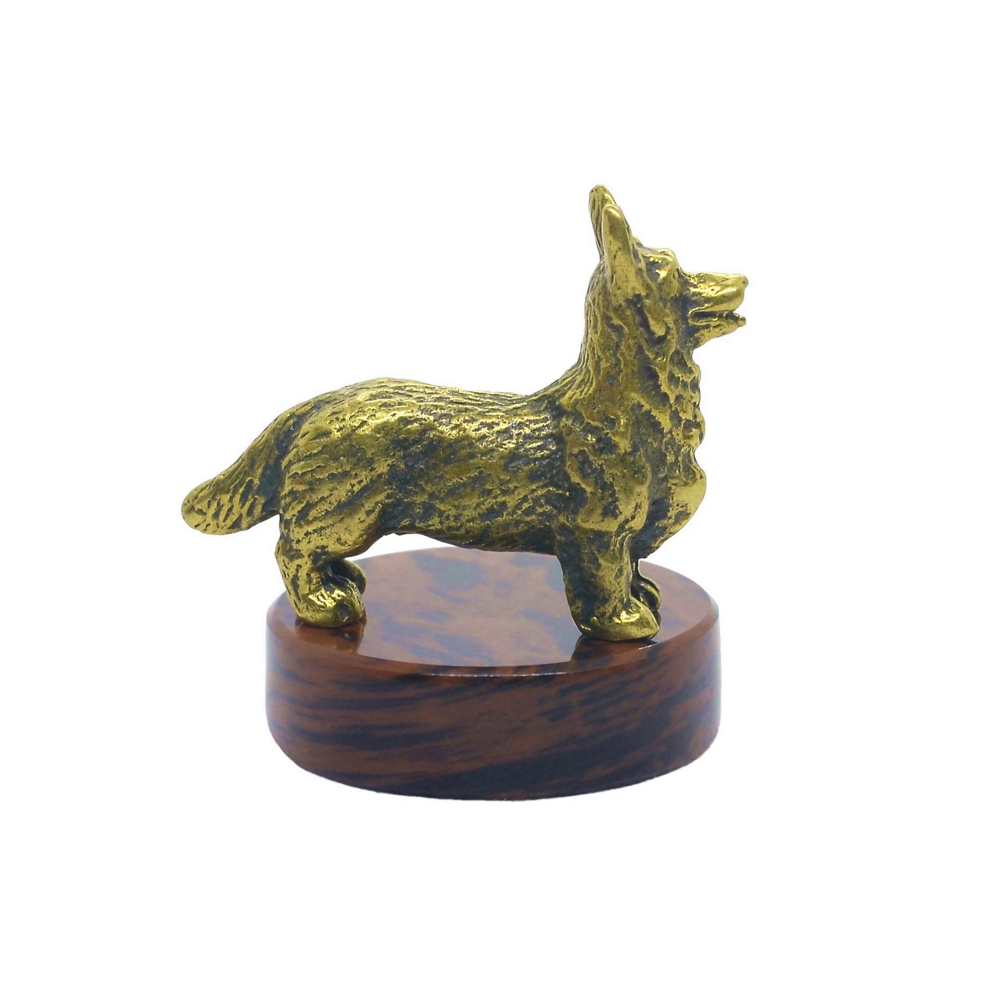 Art Deco Bronze Animals Dog Doggie Statuette Figurine W/ Natural Obsidian Stand 