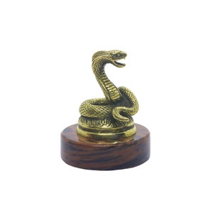 Handmade Handcrafted Solid Bronze Statuette Figurine Statue Sculpture of Snake King COBRA on Natural Obsidian Gemstone  Stand Pedestal
