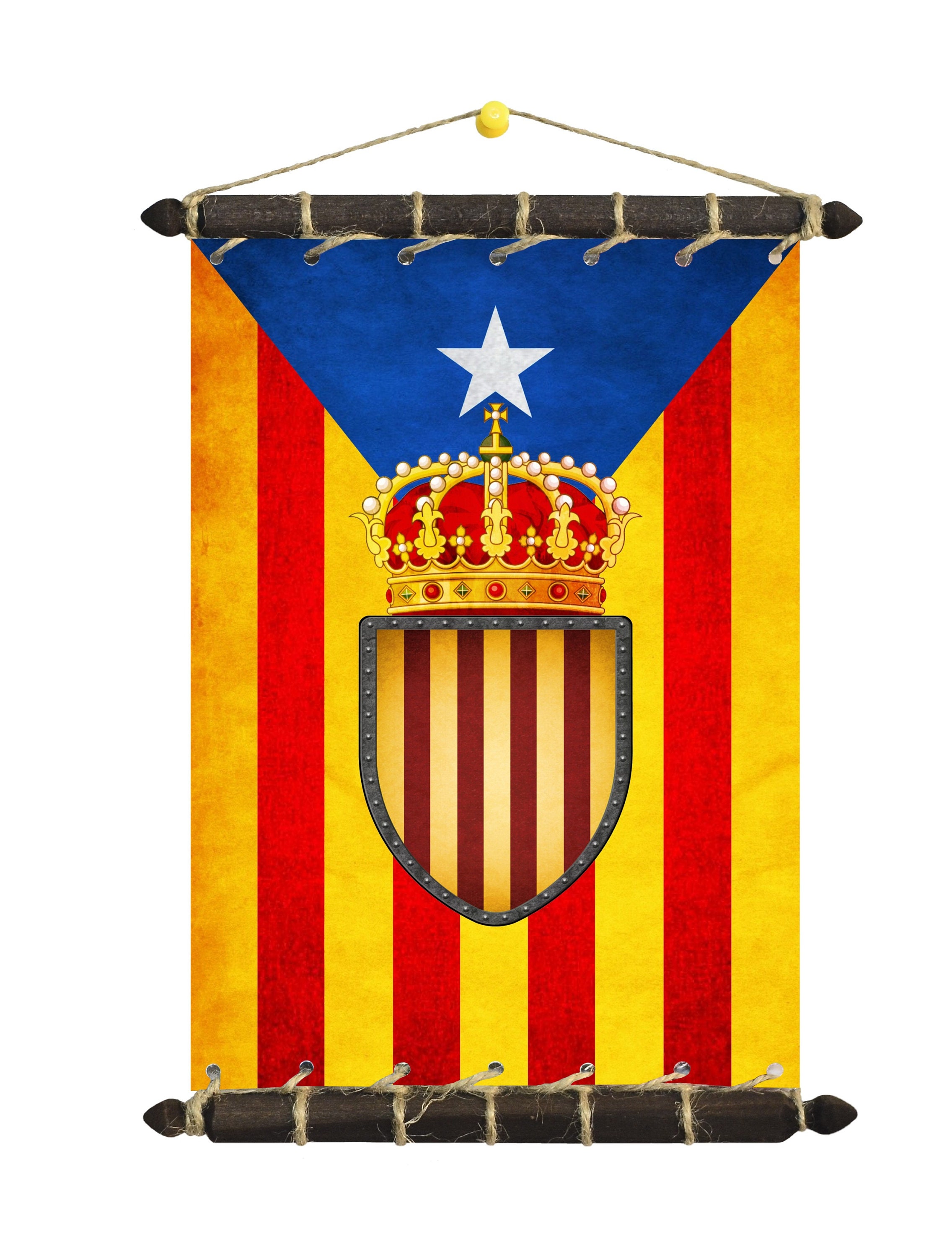 Catalonia Flag Standard Coat of Arms Cotton Canvas Wooden Etsy
