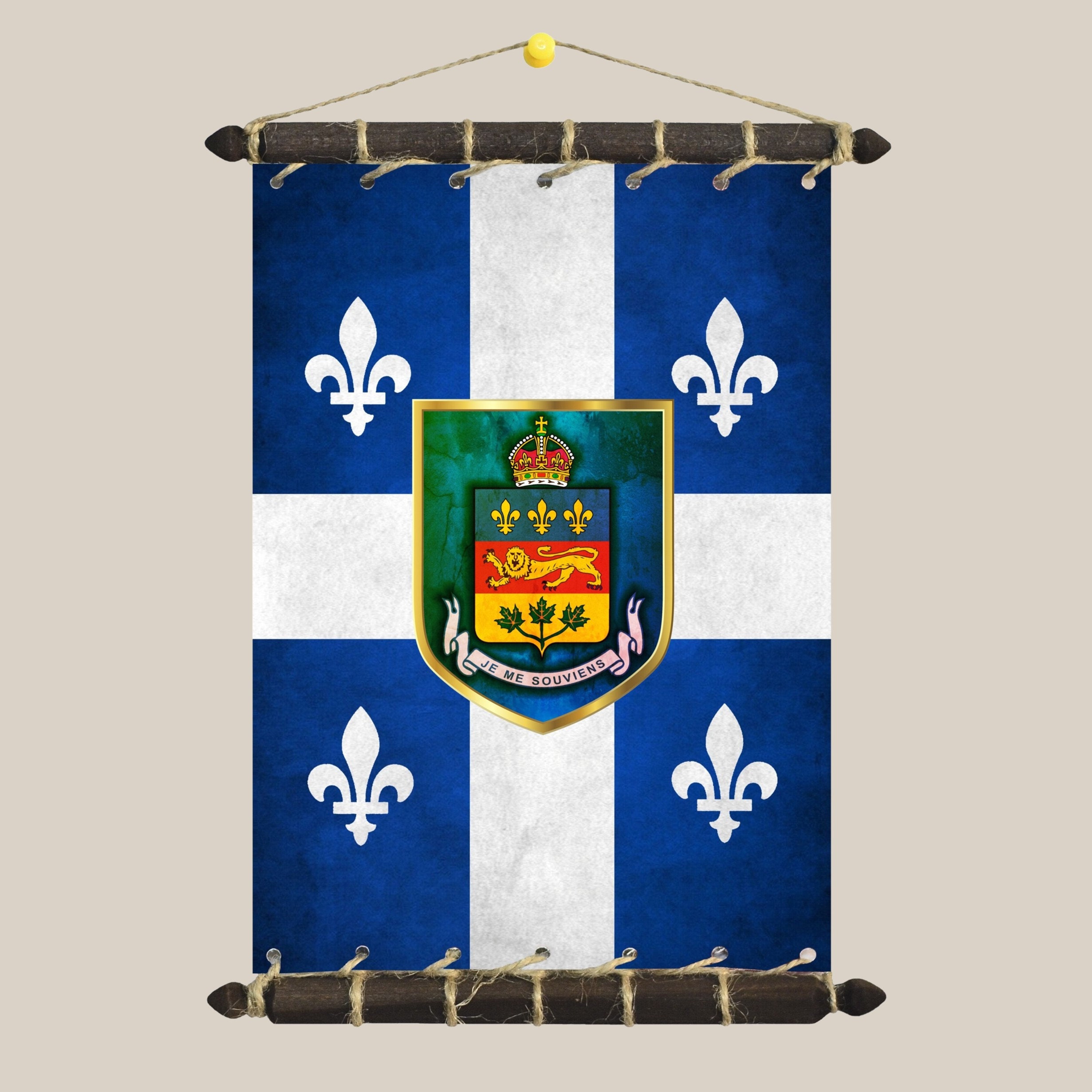Quebec Flagge Wappen auf Baumwolle Leinwand Holz Rahmen Motto Etsy