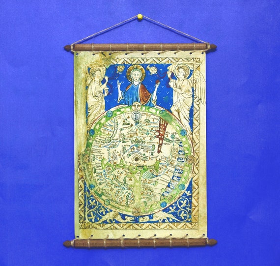 Antique Old Psalter World Map 1260 by Unknown Author Cotton Etsy