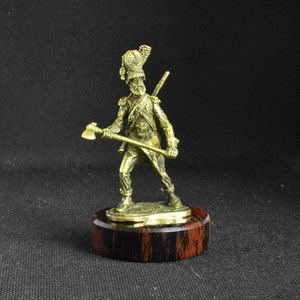 Handmade Figurine Solid Bronze Statuette Statue Soldier Old Guard Napoleon Army Military | Natural Obsidian Gemstone Stand Pedestal Ornament