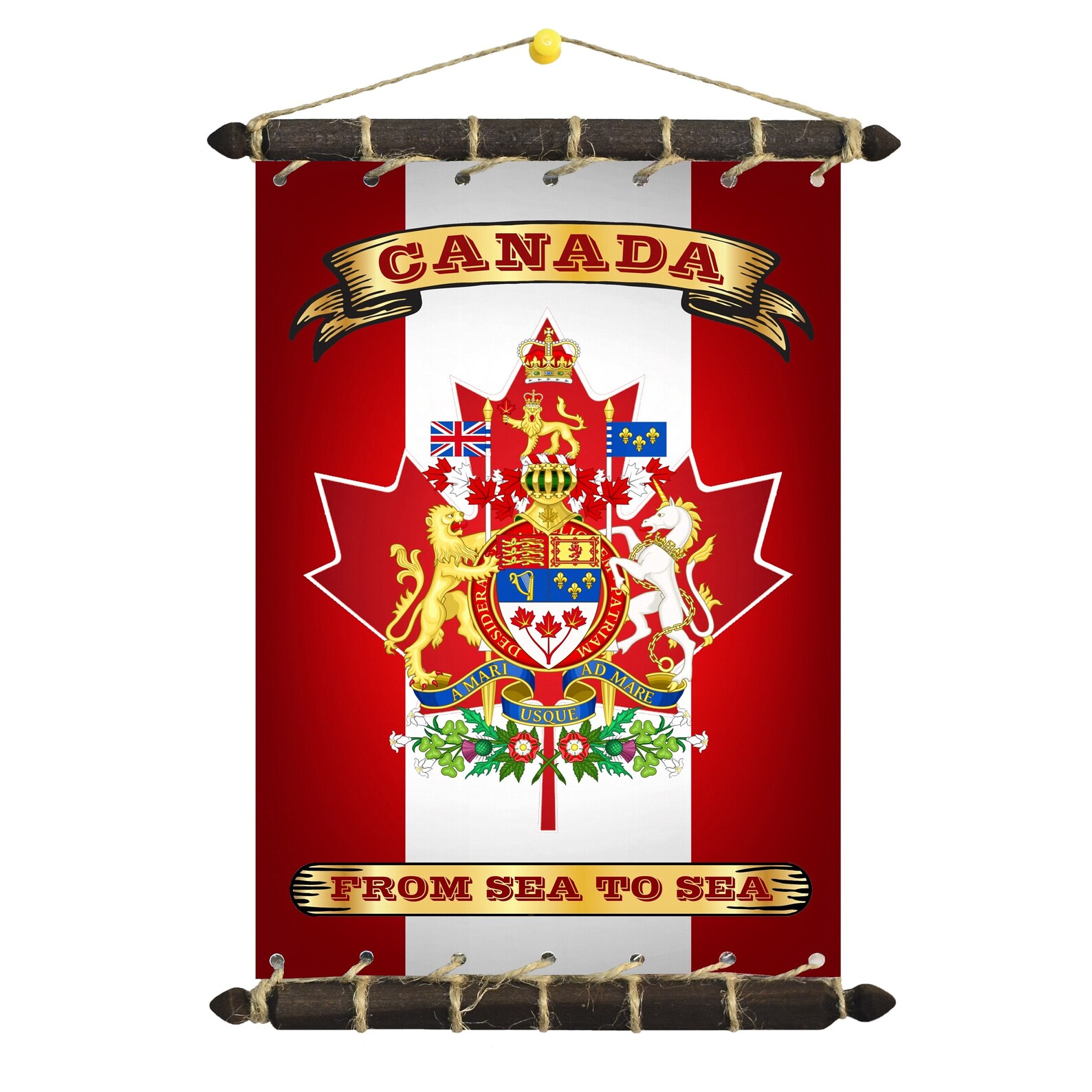 CANADA Flag Coat of Arms on Cotton Canvas Wooden Frame Motto Etsy
