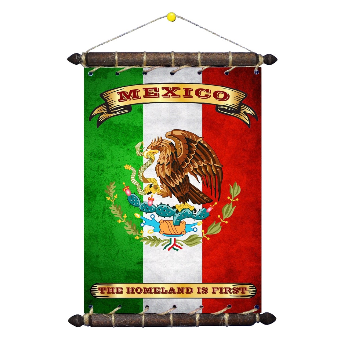 Mexico Flag Coat of Arms on Cotton Canvas Wooden Frame Motto | Etsy