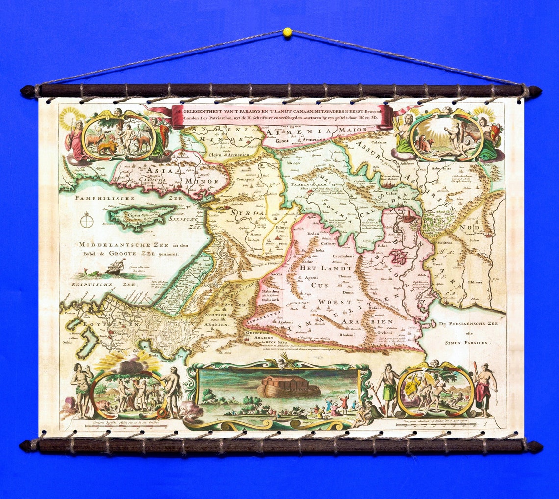 Antique Biblical Map of Holy Land Eden 1690 by Marcus Etsy UK