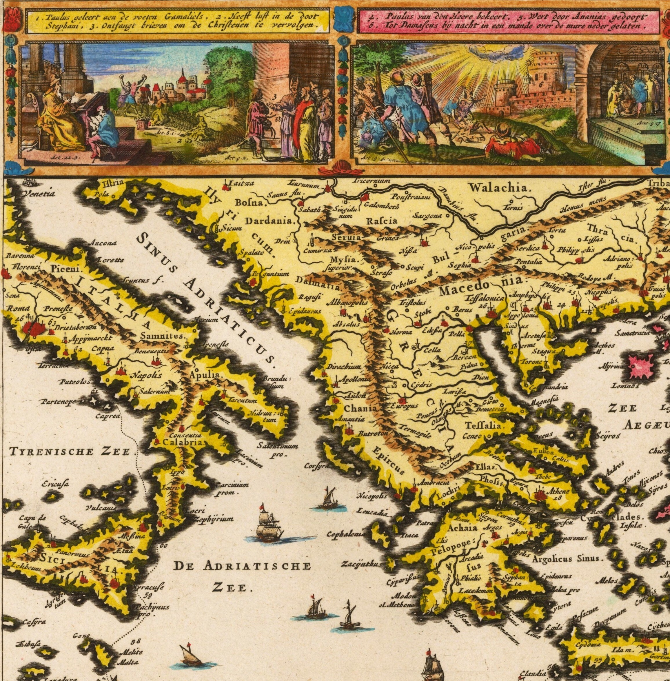 Picture 1650 Decorative Bible Map Illustrating the Travel of St Paul ...