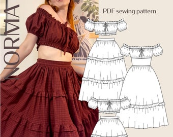 Robe Norma Romantic Cottagecore et patron de couture PDF numérique en deux pièces//UE 32-60 US 2-30//Téléchargement instantané avec plusieurs options