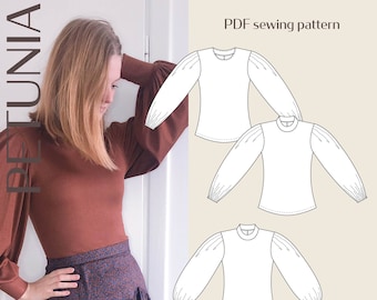 Top z golfem Petunia z rękawami typu statement Cyfrowy wzór do szycia w formacie PDF // XS-4XL // Natychmiastowe pobranie z wieloma opcjami