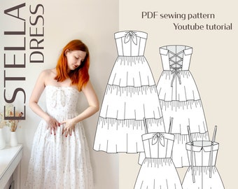 Estella Romantic Cottage core Dress Digital PDF Sewing Pattern // EU 32-60 US 2-30 // Instant Download with YouTube Tutorial