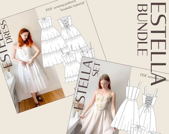 Estella Cottage core Dress and Estella Corset Set Digital PDF Sewing Pattern // / EU 32-60 US 2-30 // Instant Download Pattern Bundle