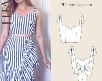 Lita Cropped Tie Back Detail Top Digital PDF Sewing Pattern // EU 34-52 US 4-22 // Instant Download