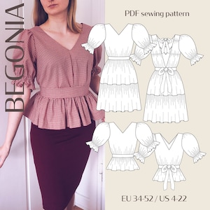 Begonia Open Back Puff Dress and Top Digital PDF Sewing Pattern // EU 34-52 US 4-22 // Instant Download