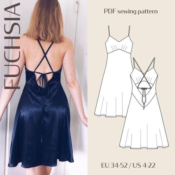 Fuchsia Slip dress with Low Back Detail Digital PDF Sewing Pattern // EU 34-52 US 4-22 // Instant Download