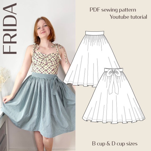 Frida Vintage Inspired Wrap Skirt Digital PDF Sewing Pattern // EU 32-60 US 2-30 // Instant Download // Free Pattern