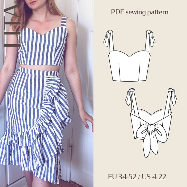 Lita Cropped Tie Back Detail Top Digital PDF Sewing Pattern // EU 34-52 US 4-22 // Instant Download