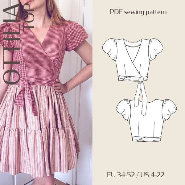 Ottilia Cropped Wrap Top with Puff Sleeve Digital PDF Sewing Pattern // EU 34-52 US 4-22 // Instant Download