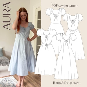Aura Romantic Midi Dress with Tie Details Digital PDF Sewing Pattern // EU 32-60 US 2-30 // Instant Download with Multiple Options