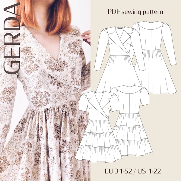 Gerda Big Collar Wrap Dress Patron de couture PDF numérique // UE 34-52 US 4-22 // Téléchargement instantané