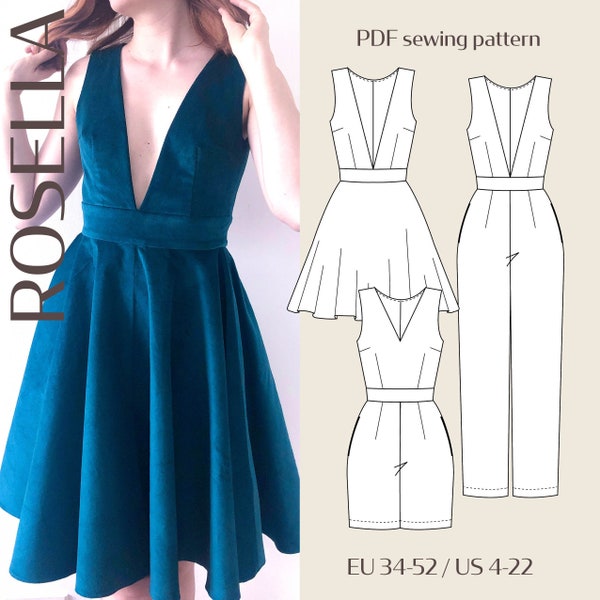 Rosella Fitted Pinafore Dress and Jumpsuit Digital PDF Sewing Pattern // EU 34-52 US 4-22 // Instant Download with Multiple Options