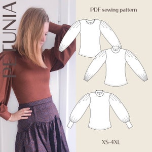 Petunia Turtleneck Top with Statement sleeve Digital PDF Sewing Pattern // XS-4XL // Instant Download with Multiple Options