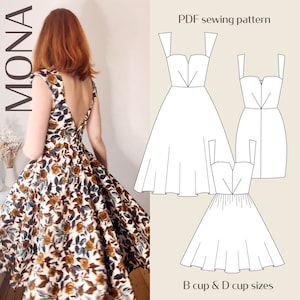 Digitales PDF-Schnittmuster für ein Mona-Kleid mit V-Ausschnitt und Schnittmuster // EU 32-60 US 2-30 // Instant Download mit mehreren Optionen