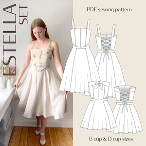 Estella Corset Top and Cottage core Skirt Digital PDF Sewing Pattern // EU 32-60 US 2-30 // Instant Download with Multiple Options