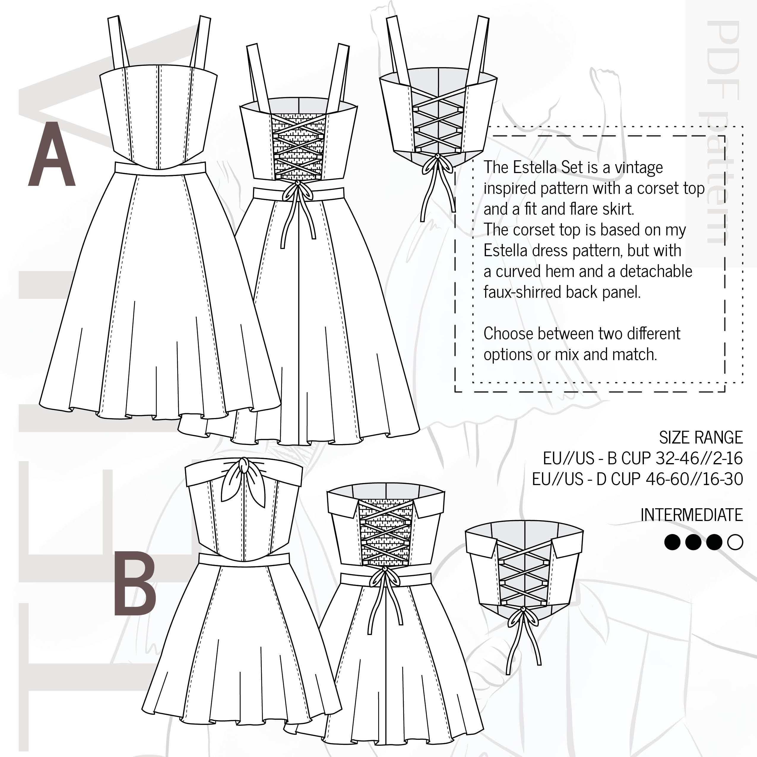 Estella Cottage Core Dress and Estella Corset Set Digital PDF Sewing  Pattern // / EU 32-60 US 2-30 // Instant Download Pattern Bundle - Etsy