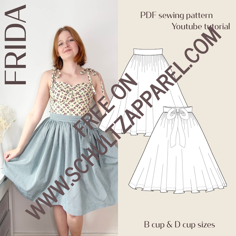 Frida Vintage Inspired Wrap Skirt Digital PDF Sewing Pattern // EU 32-60 US 2-30 // Instant Download // Free Pattern image 2