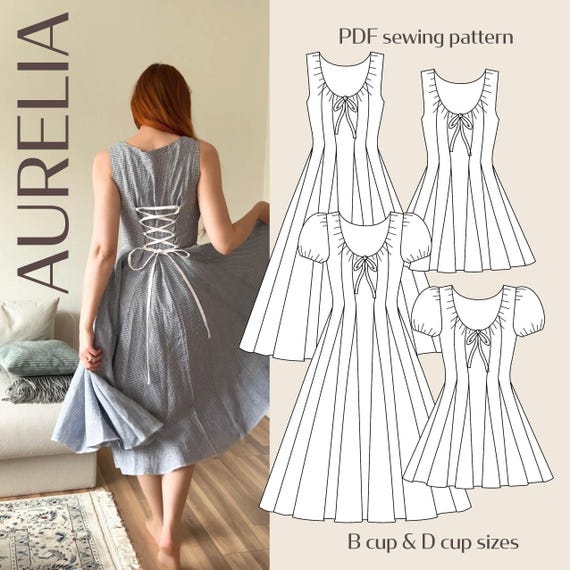 Aurelia Fit and Flare Romantic Dress Digital PDF Sewing Pattern // EU 32-60 US 2-30 // Instant Download with Multiple Options