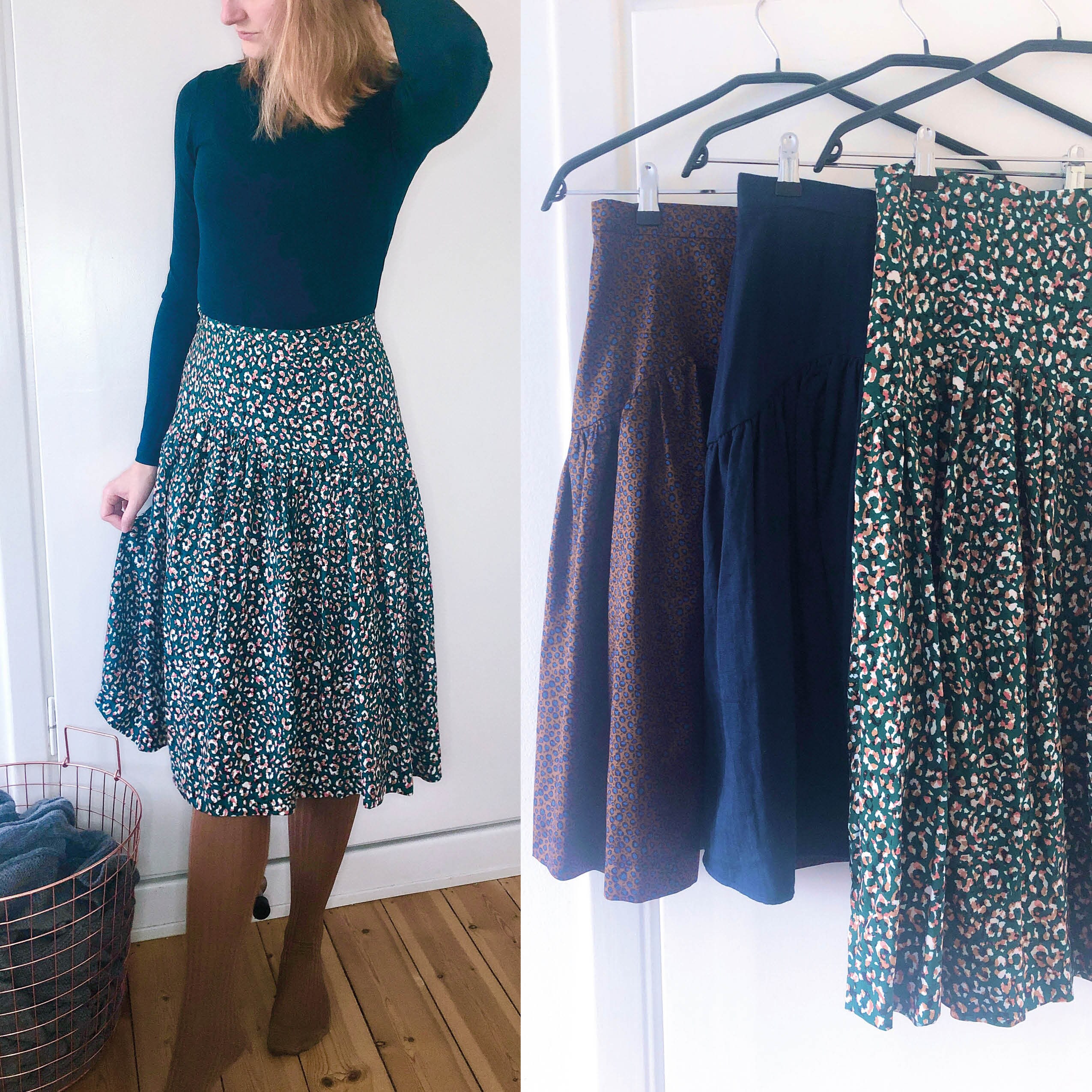 【6/30までの出品】Herlipto Cotton-voile Skirt Green and blue striped buttoned long skirt with adjustable